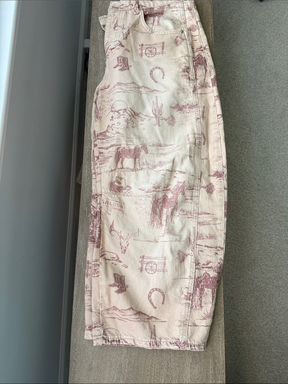 Free People Cream Midi Skirt with Dusty Rose Western Print